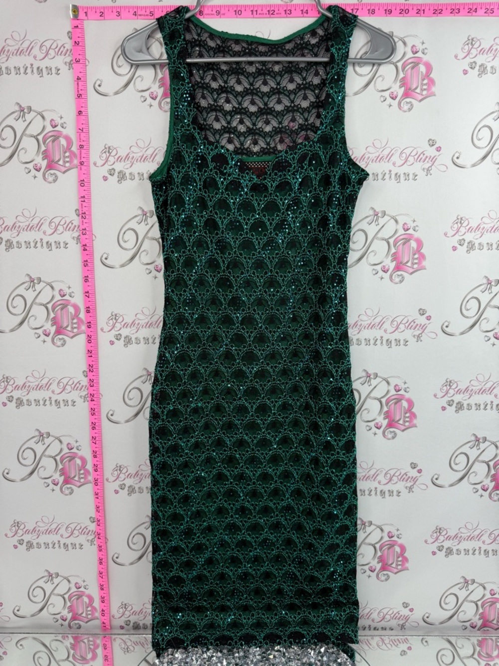 Voodoo Vixen dress sequins sparkly Emerald Green Lace Overlay Midi Dress